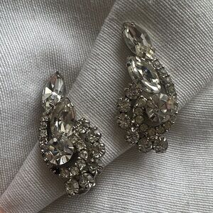 Juliana Verified D & E Rare Silver Crystal Clear Navette and Round Swirl Earring